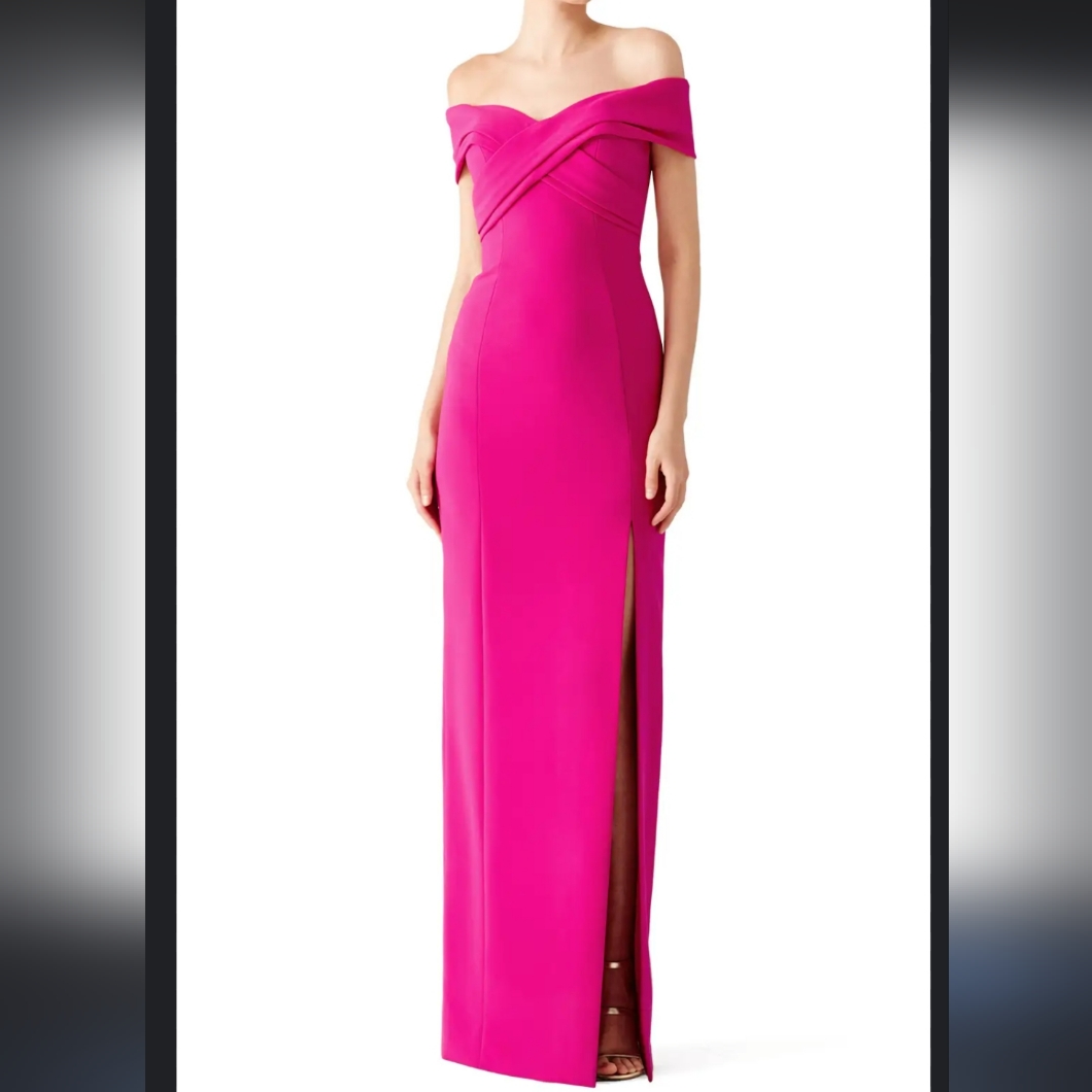 Theia Pink Ruched Off The Shoulder Maxi Dress
